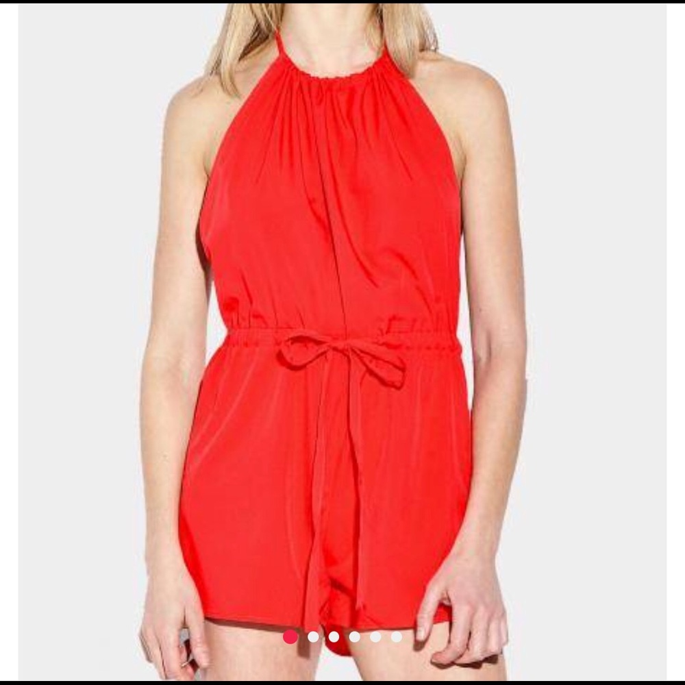 Orange Halter Drawstring Waist Open Back Playsuit